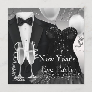 Tuxedo Champagne Konfetti Black Tie Fest Inbjudningar