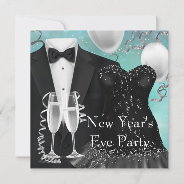 Tuxedo Champagne Konfetti Nyårsfest Inbjudningar (Framsida)