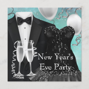 Tuxedo Champagne Konfetti Nyårsfest Inbjudningar