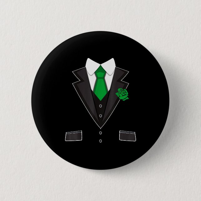 Tuxedo Costume Green Rose Tie Funny St. Patrick's  Knapp (Framsida)