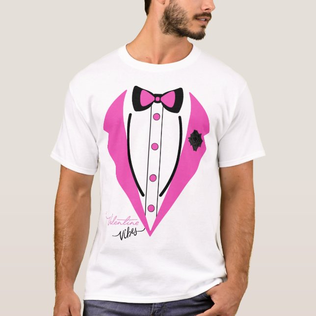 Tuxedo Costume Valentine Day Rosa Tuxedo T Shirt (Framsida)