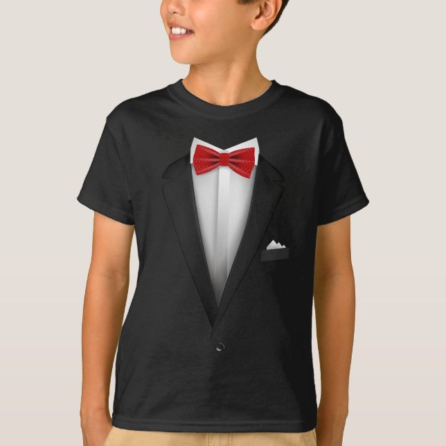 Tuxedo-design med Red Bowtie för Bröllop T Shirt (Framsida)