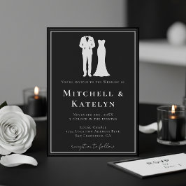 Tuxedo & Dress Minimal Border Black Wedding Inbjudningar