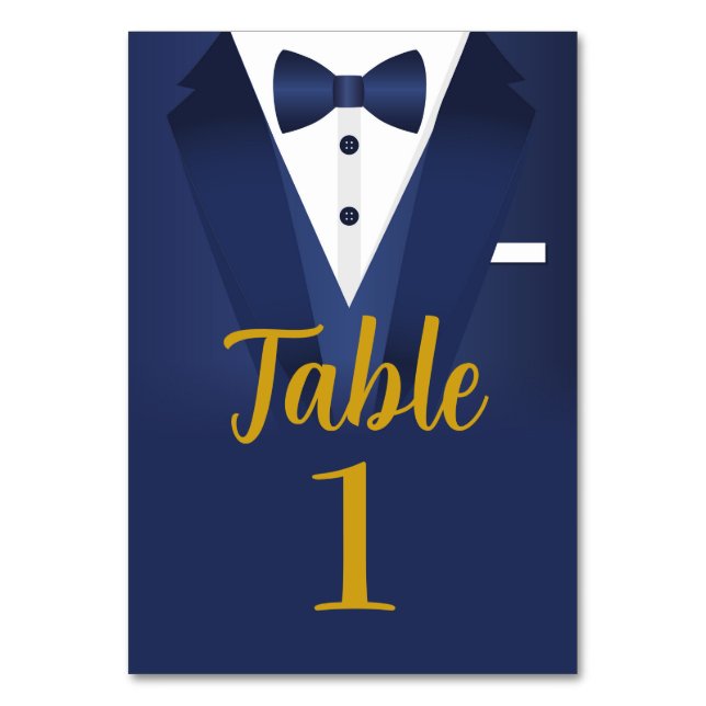 Tuxedo Event Bow Tie Black Tie Guld Navy Bröllop Bordsnummer (Framsidan)