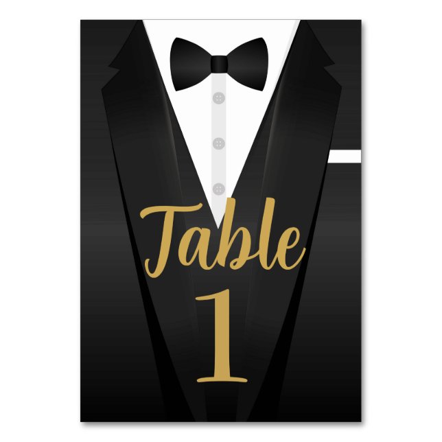 Tuxedo Event Bow Tie Black Tie Party Guld Bröllop Bordsnummer (Framsidan)