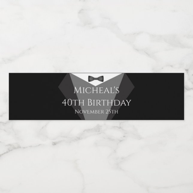 Tuxedo flaskettikett svart silver vattenflaskor etikett (Singel etikett)