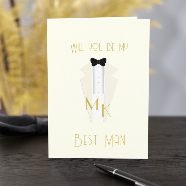 Tuxedo Gatsby Bröllop Best Man Groomsman Card Inbjudan (For your Best Man in your 1920s Gatsby Wedding. )