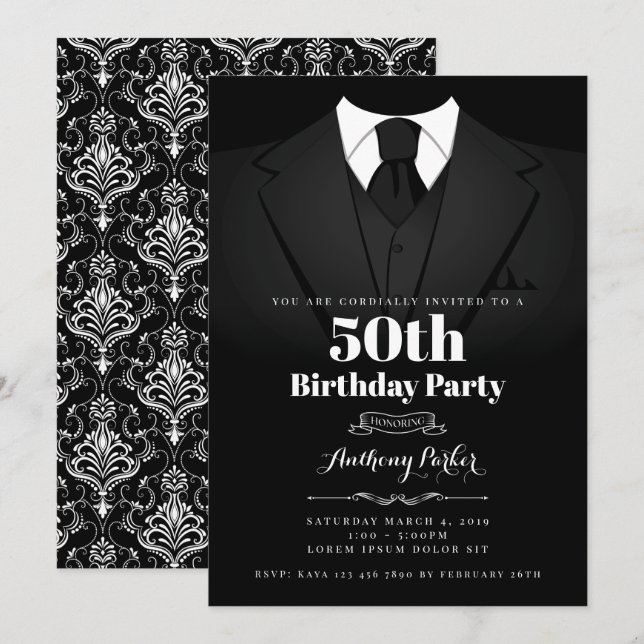 Tuxedo-inbjudan på födelsedagen inbjudningar (Fram/baksida)