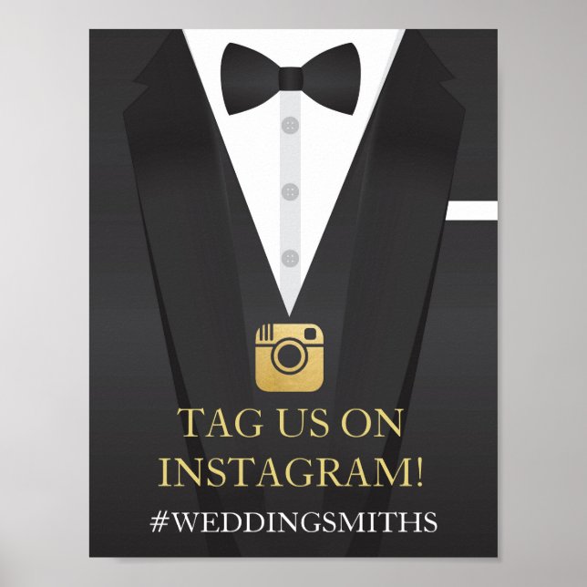 Tuxedo Instagram Bow Tie Sign Wedening Reception Poster (Framsidan)