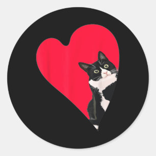 Tuxedo Kat Valentine Heart för kattungar och djur Runt Klistermärke