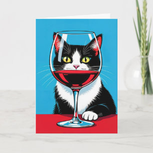 Tuxedo-katt från födelsedagen Tittar genom Vin-gla Kort
