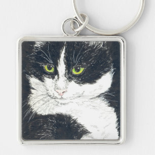 Tuxedo-katt Fyrkantig Silverfärgad Nyckelring