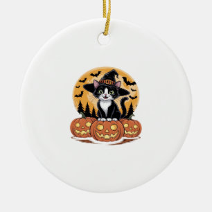 Tuxedo Katt Halloween Häxa Söta Pumpa Viktig Julgransprydnad Keramik