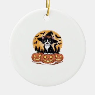 Tuxedo Katt Halloween Häxa Söta Pumpa Viktig Julgransprydnad Keramik