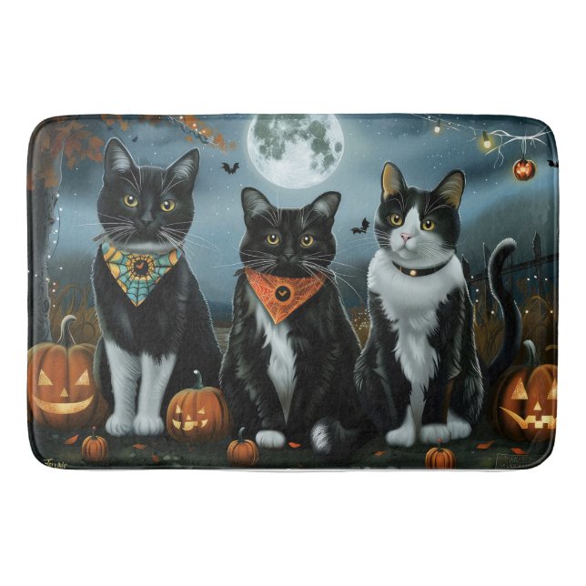 Tuxedo Katt Halloween Kuslig Badrumsmatta (Framsidan)
