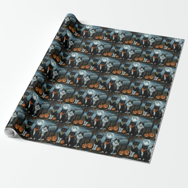 Tuxedo Katt Halloween Kuslig Presentpapper (Utrullad)