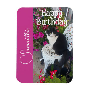 Tuxedo Katt Katter och Blommor Flickor Namn Födels Magnet