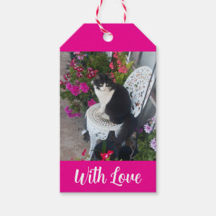 Tuxedo Katt Katter och Blommor Flickor Namn Mörk R Presentetikett