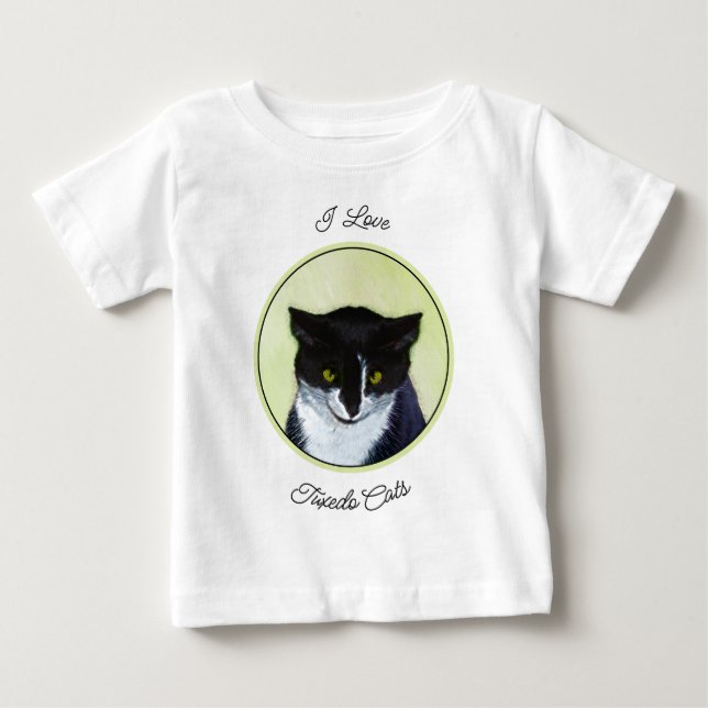 Tuxedo Katt Målning - Söt Original Katt Konst T Shirt (Framsida)