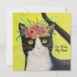 Tuxedo-katt med blommande Krona-platta födelsedags