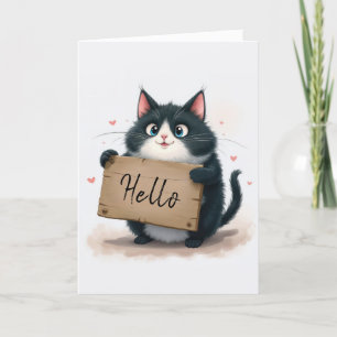Tuxedo-katt med Hej Kort