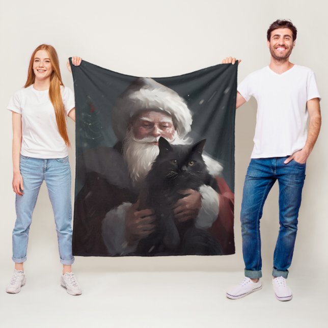 Tuxedo-katt med Jultomten jultomte Fleecefilt (På plats)