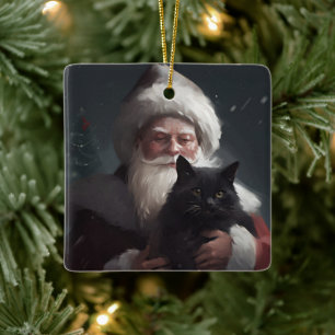 Tuxedo-katt med Jultomten jultomte Julgransprydnad Keramik