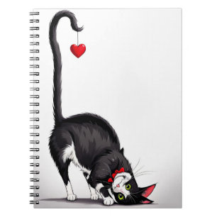Tuxedo-katt med lukande hjärta anteckningsbok