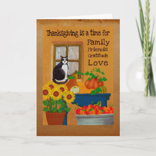 Tuxedo katt med Thanksgiving överflöd Helgkort