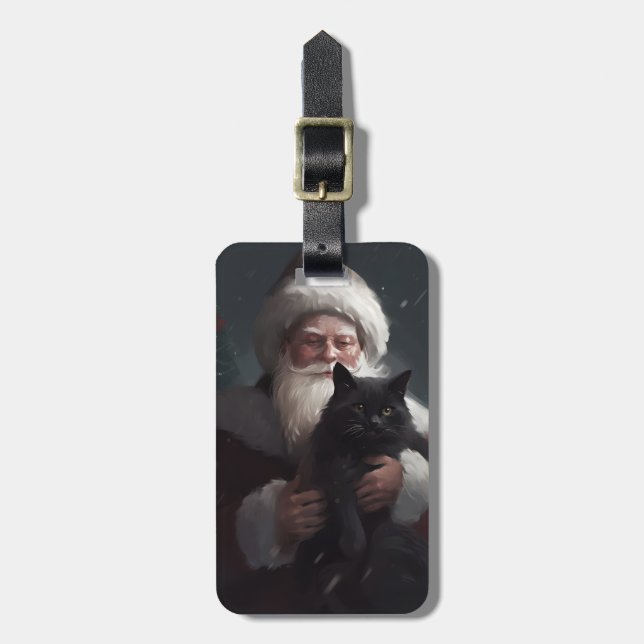 Tuxedo Katt Med Tomte Festiv Jul Bagagebricka (Vertikal Framsida)