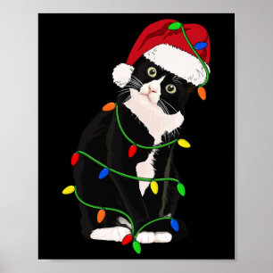 Tuxedo Katt Miaow Tomte Tuxie Julgran Ljusslingar Poster