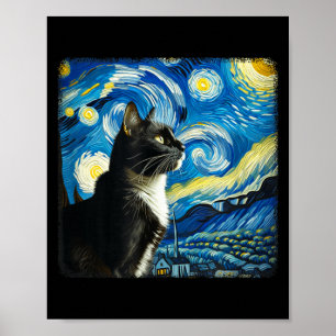 Tuxedo Katt Natt Himmel Konst - Stjärnig Konststil Poster
