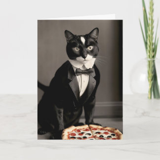 Tuxedo-katt och pizza kort