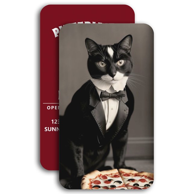 Tuxedo-katt och pizza visitkort (Skapare uppladdad)