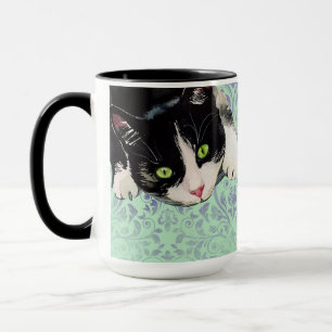 Tuxedo-katt och svart katt på skadeutskrift mugg