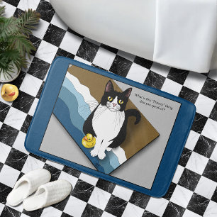 Tuxedo Katt Rolig Badrum Integritet Blå Badrumsmatta