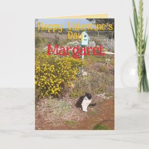 Tuxedo Katt Söt Röd Gul Valentines Frus Namn Kort