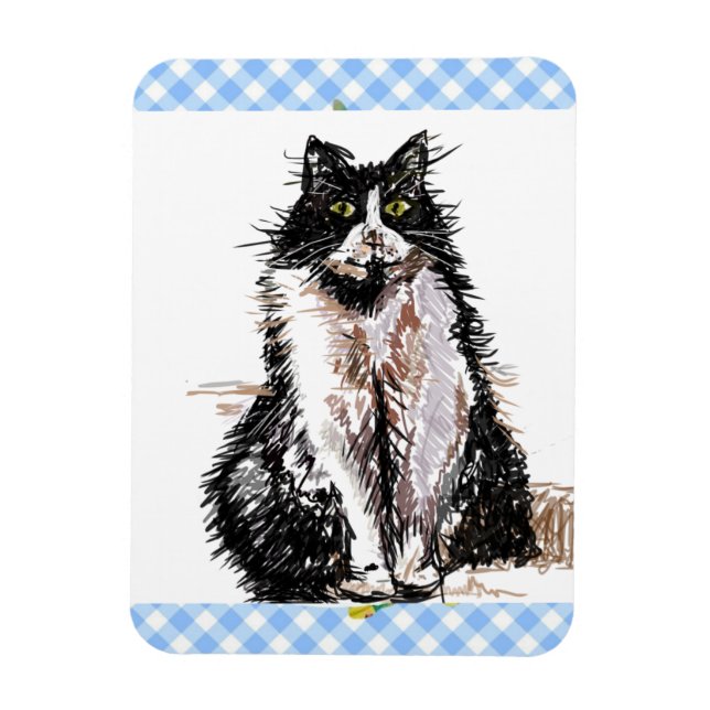 Tuxedo Katt Söt Teckning Svart Vitt Katter Magnet (Vertikal)
