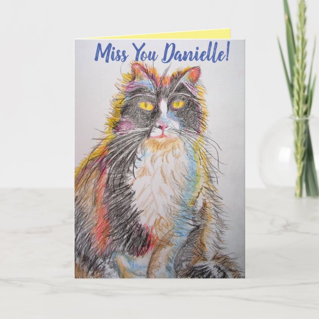 Tuxedo Katt Söta Katter Teckning Saknar Dig Art Ko Kort (Framsida)