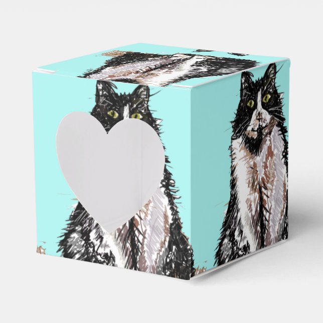 Tuxedo Katt Svart Vitt Katter Födelsedag Turkos  Presentaskar (Framsidan Sidan)