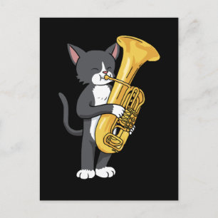 Tuxedo Katt Tuba Gåvor Kvinnor Män Marscherande Ba Vykort