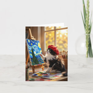 Tuxedo Kattunge Painting Starry Night Tack Kort