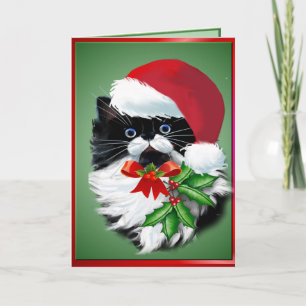 Tuxedo Kattunge vid jul Helgkort