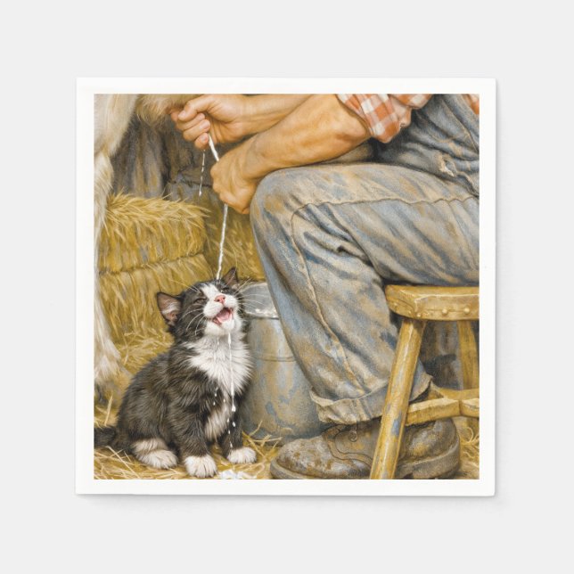 Tuxedo Kitten Drinking Cow Milk Pappersservett (Framsidan)