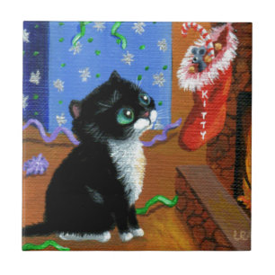 Tuxedo Kitten Mouse, fin, Cat-jul Kakelplatta