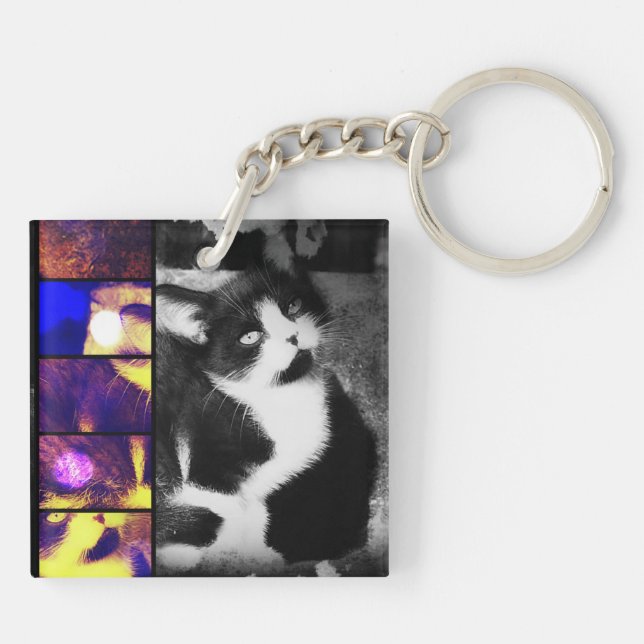 Tuxedo Kitten Photo Art Keychain (Baksidan)