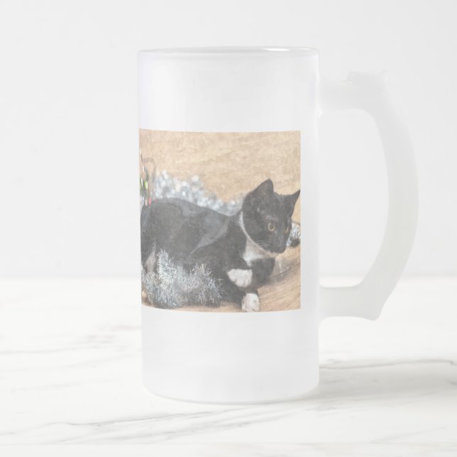 Tuxedo Kitten Tinsel och Ljus Painterly Frosted Frostat Ölglas (Höger)