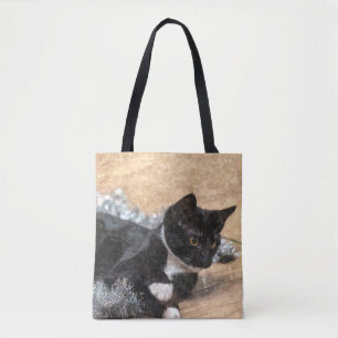 Tuxedo Kitten Tinsel och Ljus Painterly Tygkasse