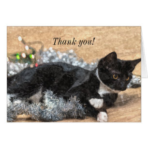 Tuxedo Kitten Tinsel och Ljus tackkort OBS Kort