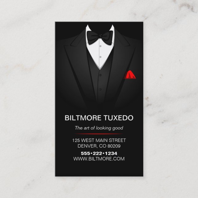 Tuxedo kostym herrkläder modern ren visitkort (Framsida)